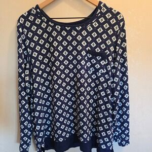 Cuddl Duds Women's XL Navy Geometric‎ Print Long Sleeve Pocket Tunic Top